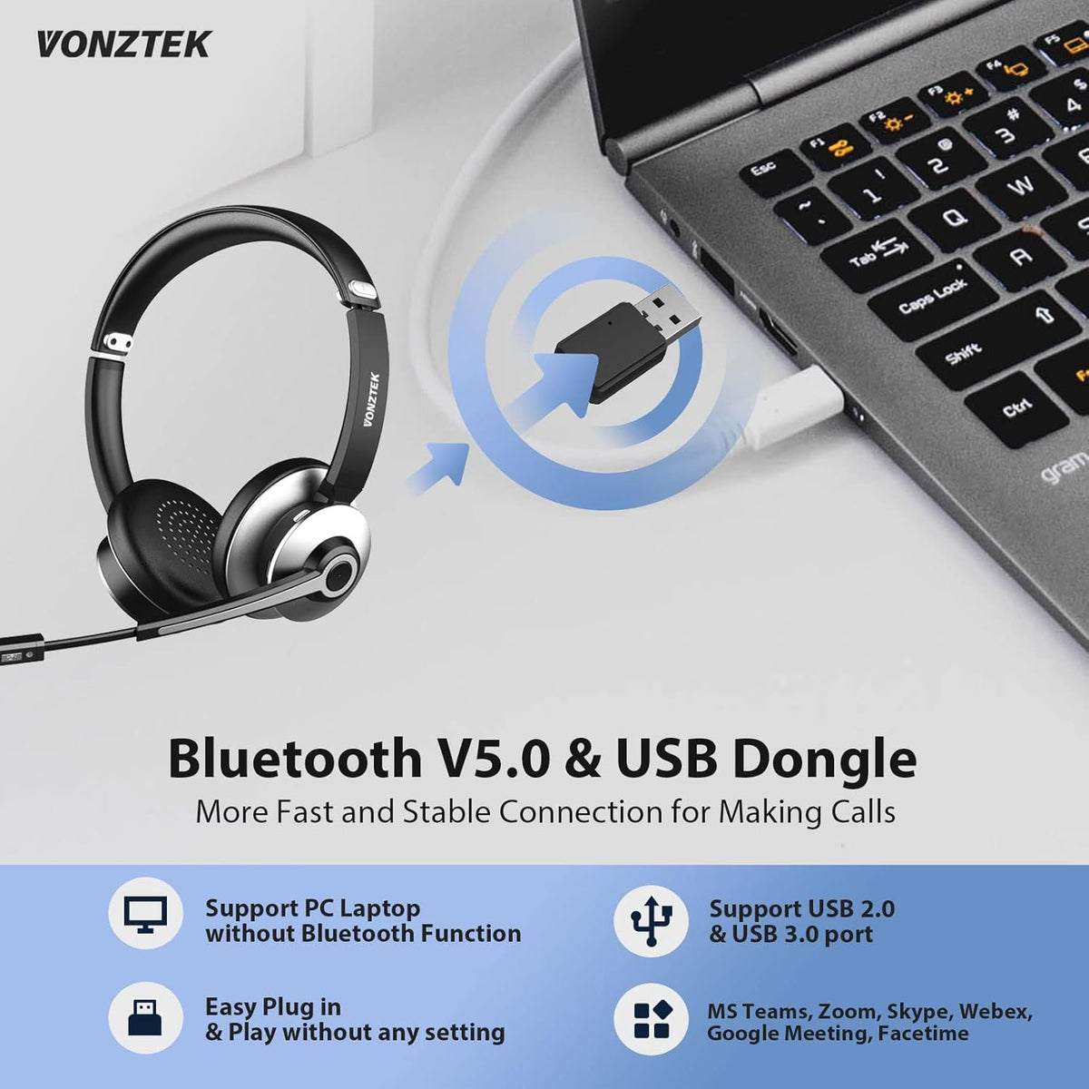 Bluetooth Headset with Microphone, Wireless On Ear Headphones S647379