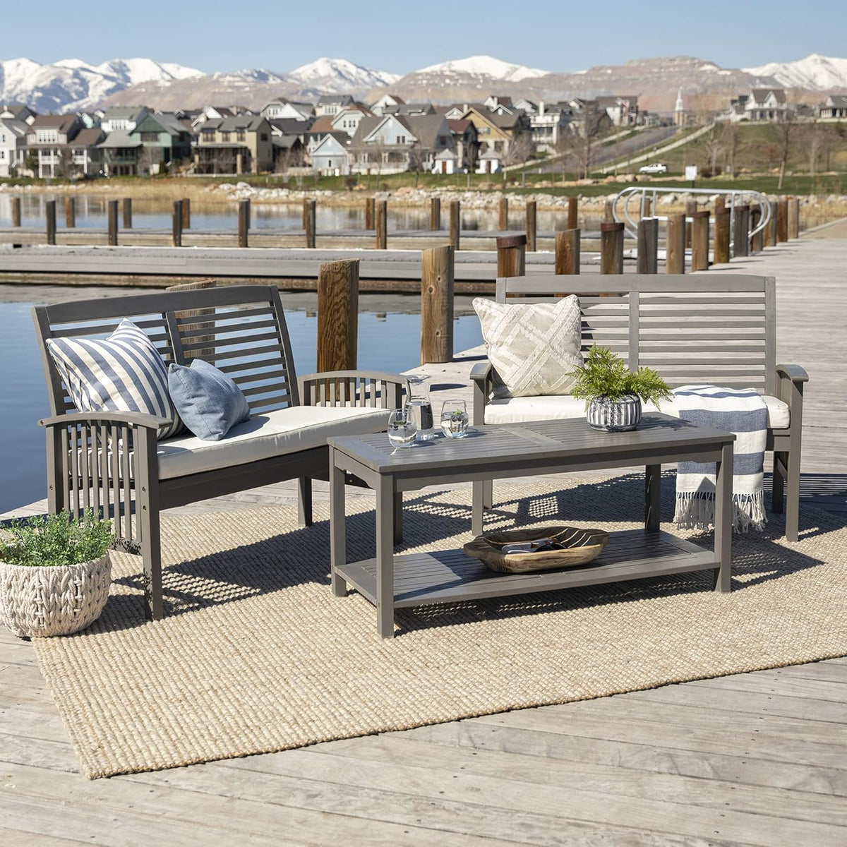 Acacia Wood Outdoor Accent Table, 20 Inch, Brown S44164