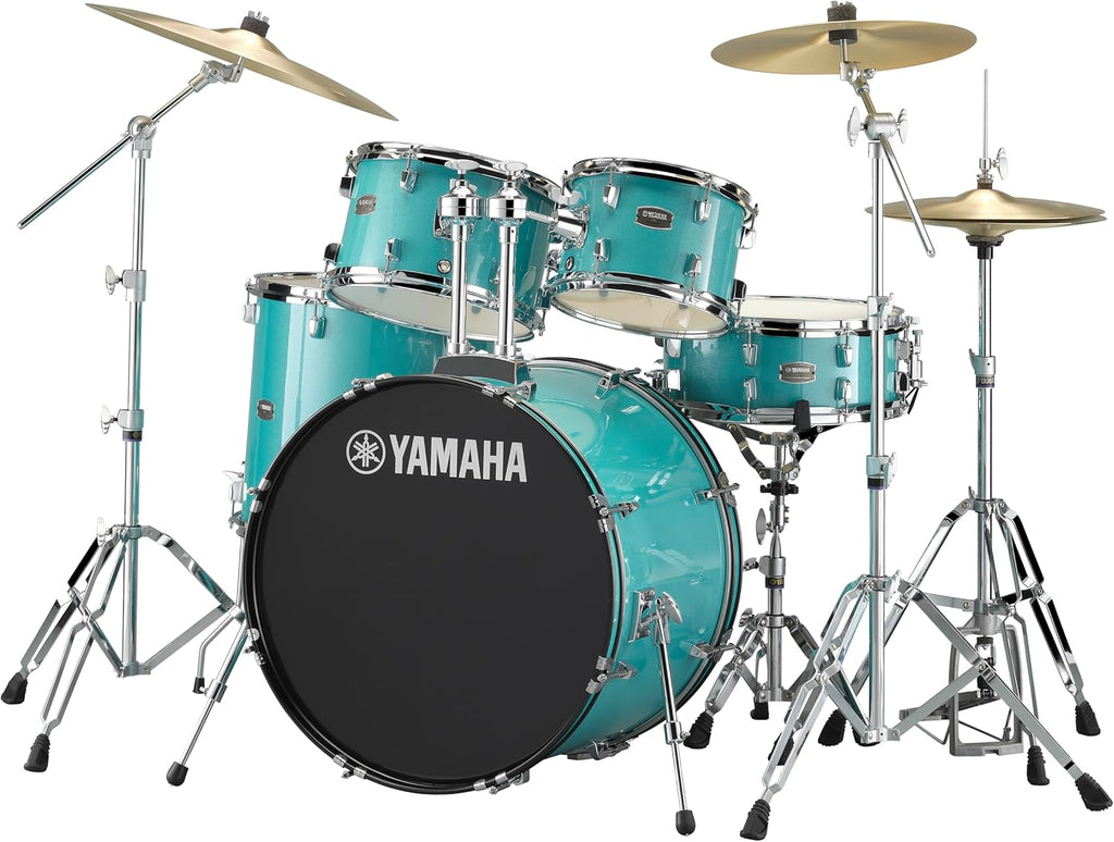 5-Piece Drum Set with 22" Bass Drum, Floor Tom, 2 Toms, Wood Snare Drum, Turquoise Glitter T741