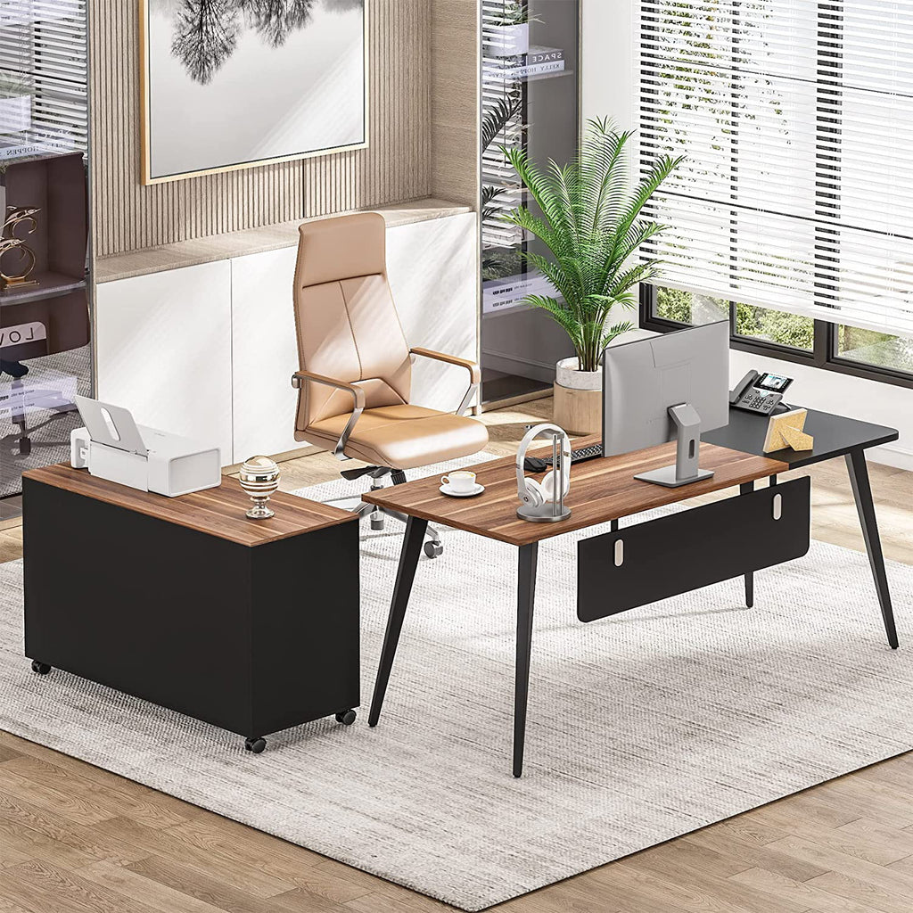 70 inch L Shaped Office Desk with Drawer File Cabinet Z86412