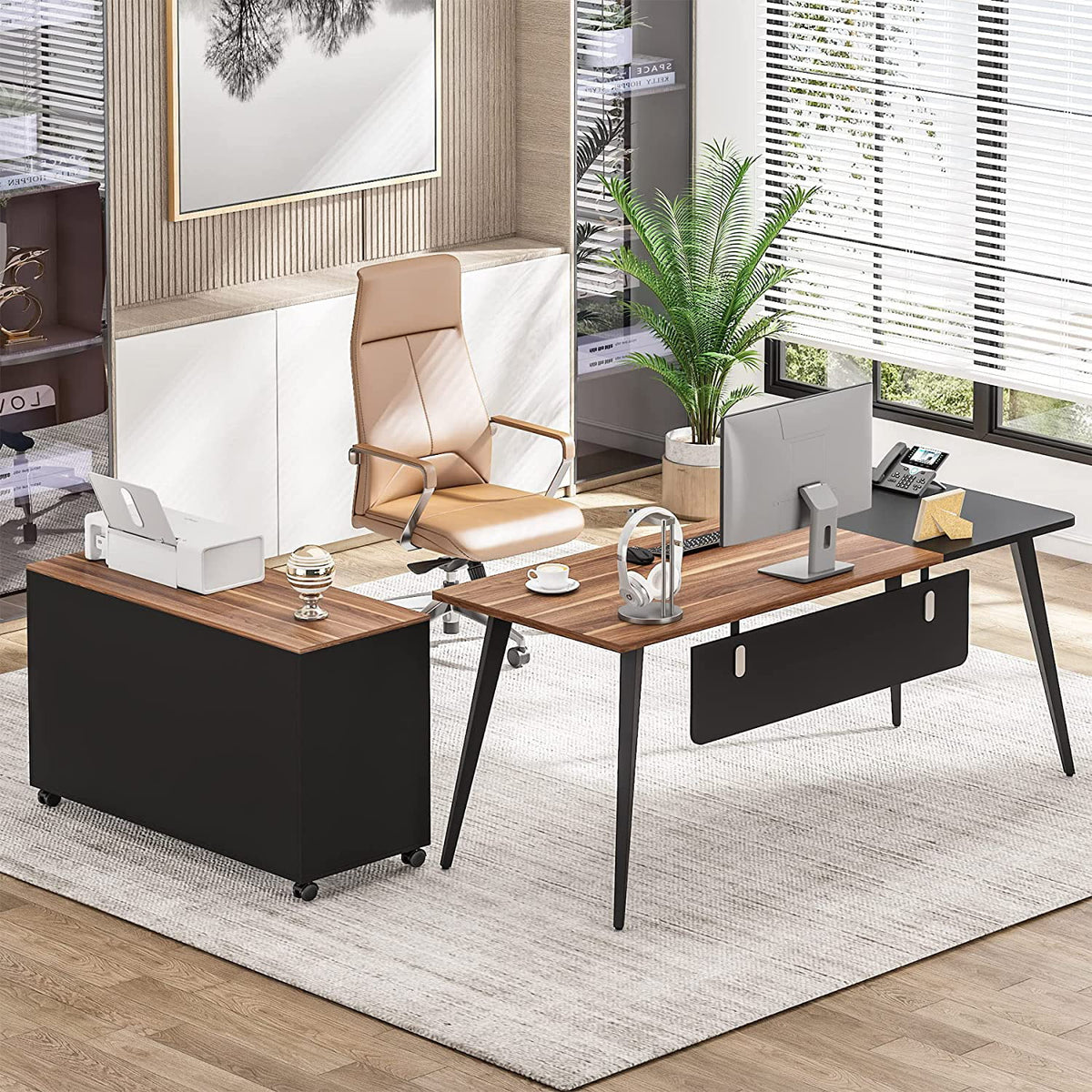 70 inch L Shaped Office Desk with Drawer File Cabinet Z86412