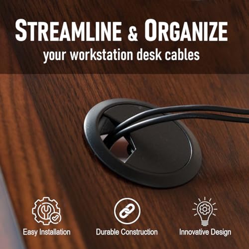 2-Pack Black Plastic Desk Grommet Hole Cover Organizer I96648