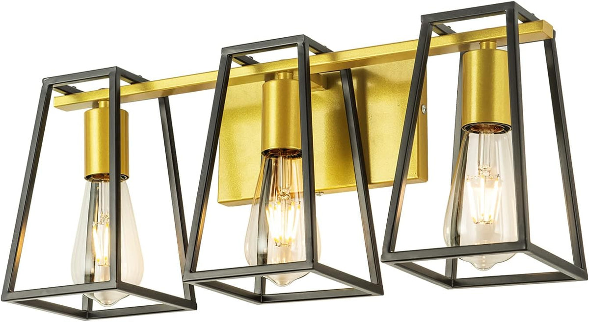 Gold 2-Lights Bathroom Vanity Light Fixtures with Cage U608