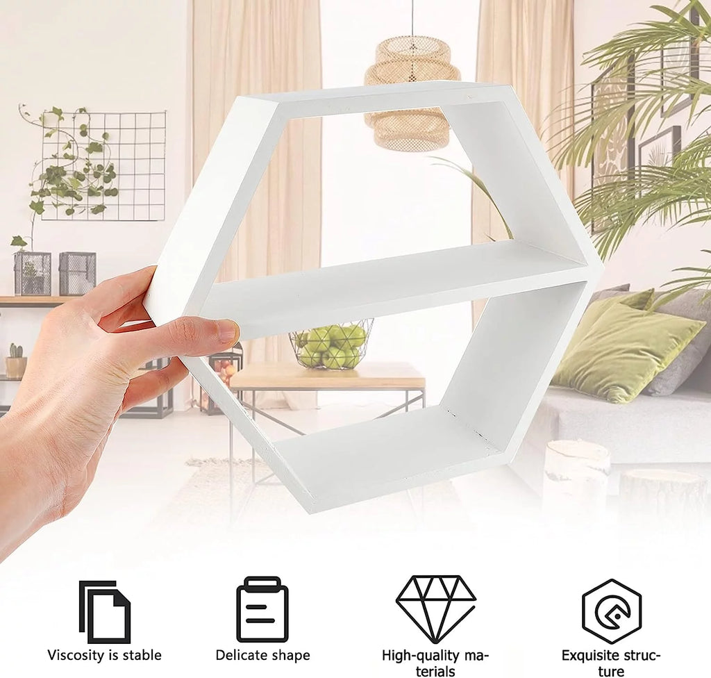 White Hexagon Floating Shelves L92170