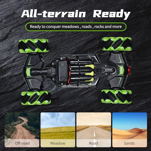 RC Car Remote Control Stunt Truck with Soft Bullets Water Bomb Spray Music LED (Green) B162