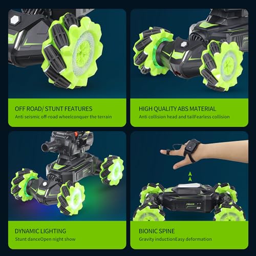 RC Car Remote Control Stunt Truck with Soft Bullets Water Bomb Spray Music LED (Green) B162
