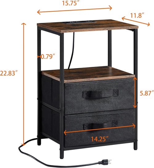 2 Drawer End Table with USB Port and Outlet F914