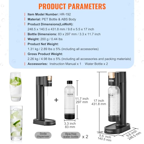 Black Sparkling Water Maker with 2 BPA-free 1L PET Bottles Z245