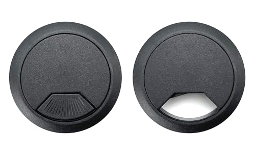 2-Pack Black Plastic Desk Grommet Hole Cover Organizer I96648