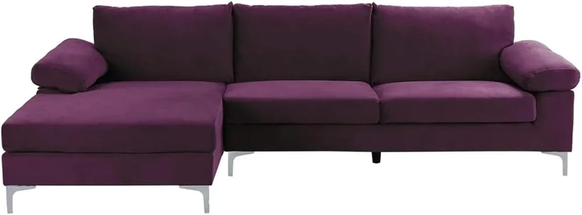 Purple Velvet L-Shape Sectional Sofa with Extra Wide Chaise Lounge T4825