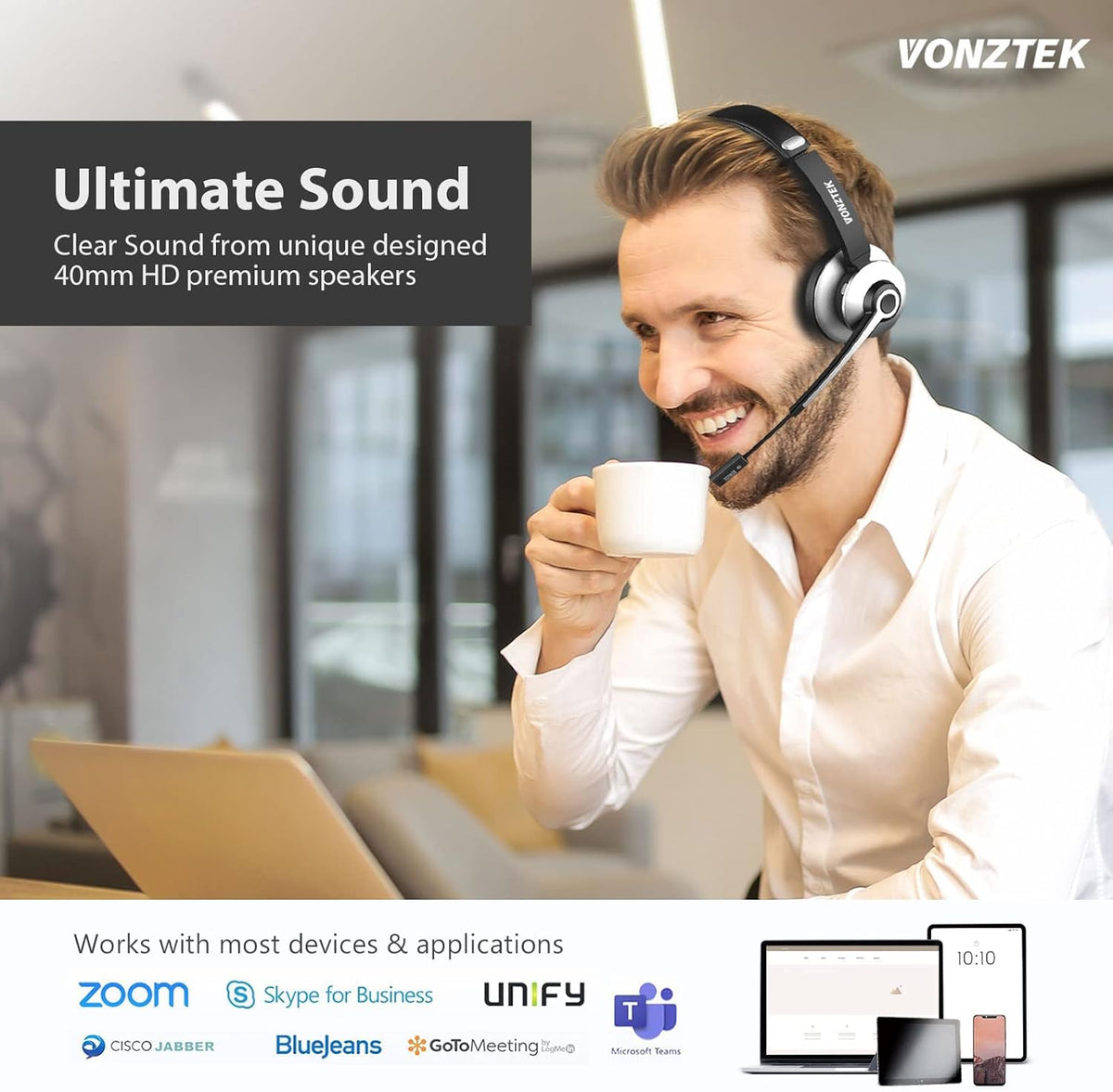 Bluetooth Headset with Microphone, Wireless On Ear Headphones S647379