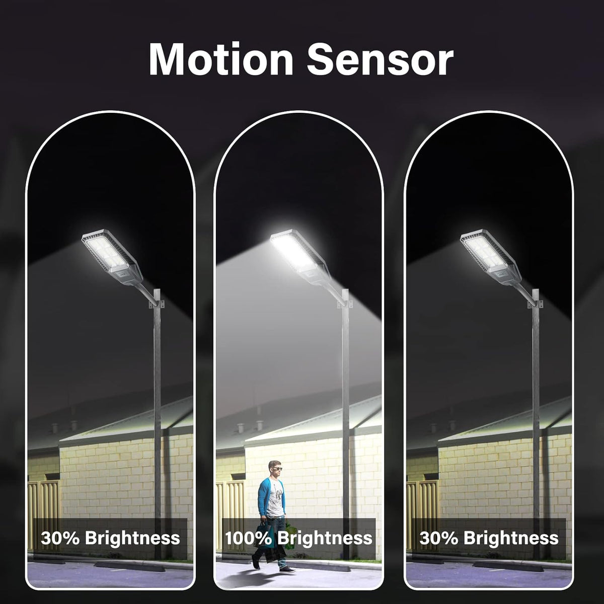 300W 2Packs LED Solar Street Lights IP66 Waterproof 30000LM 6500K Dusk to Dawn with Motion Sensor and Remote Control D4844
