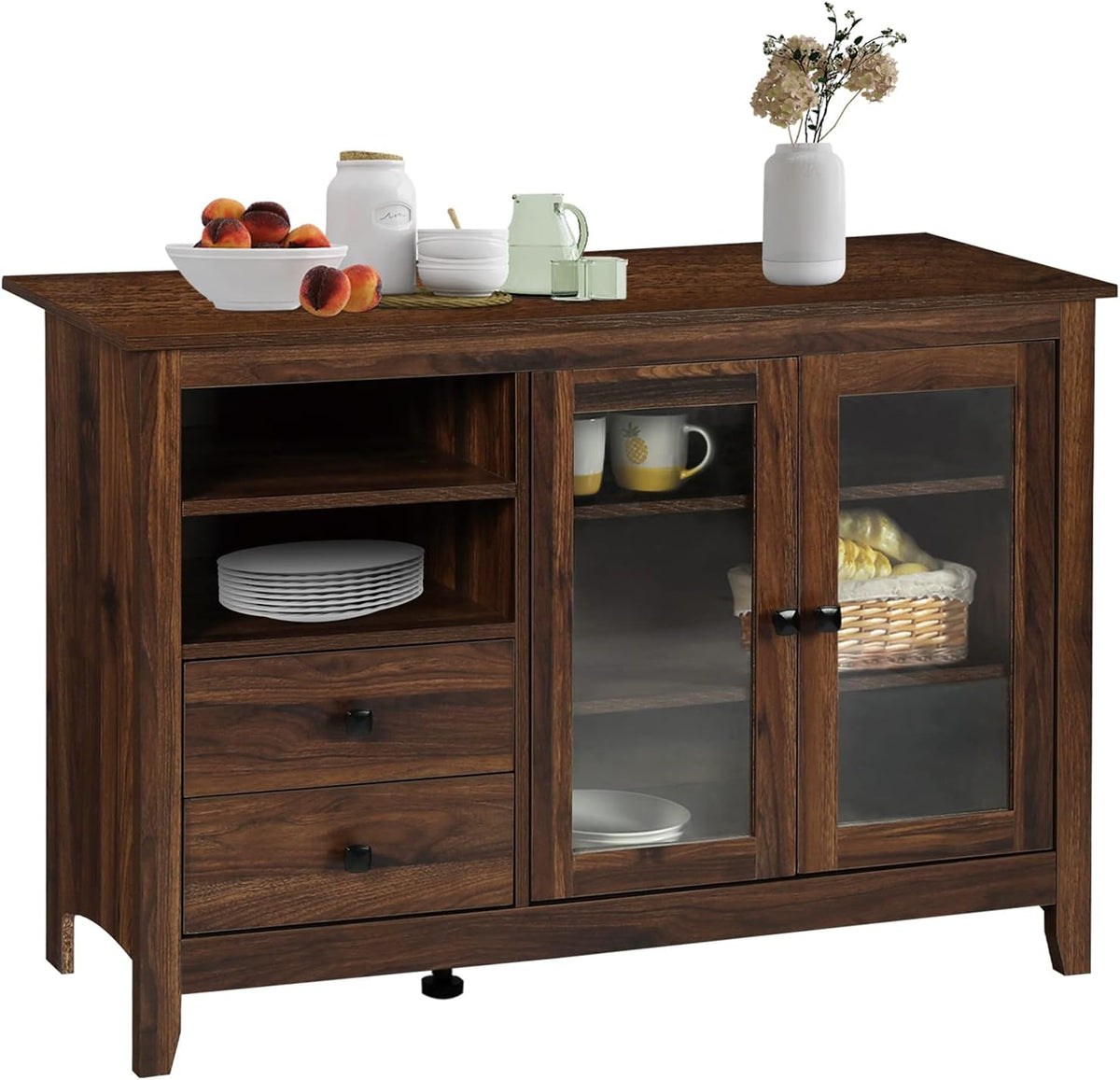 Gray Wood Buffet Sideboard with Glass Doors K235698