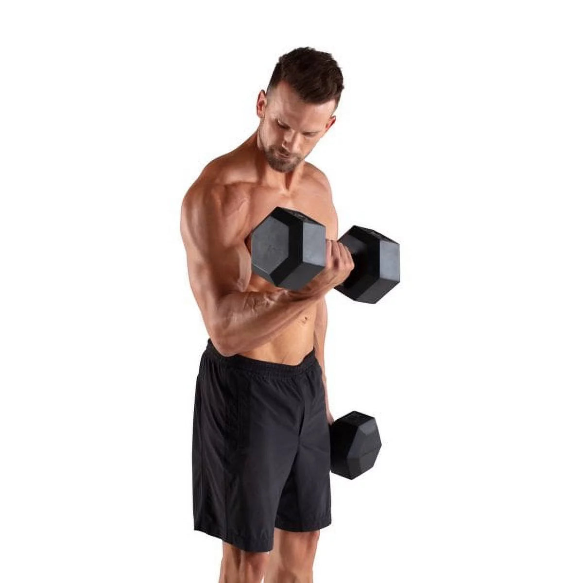 Set of 2 65 Lbs Hex Rubber Dumbbell with Metal Handles S1843