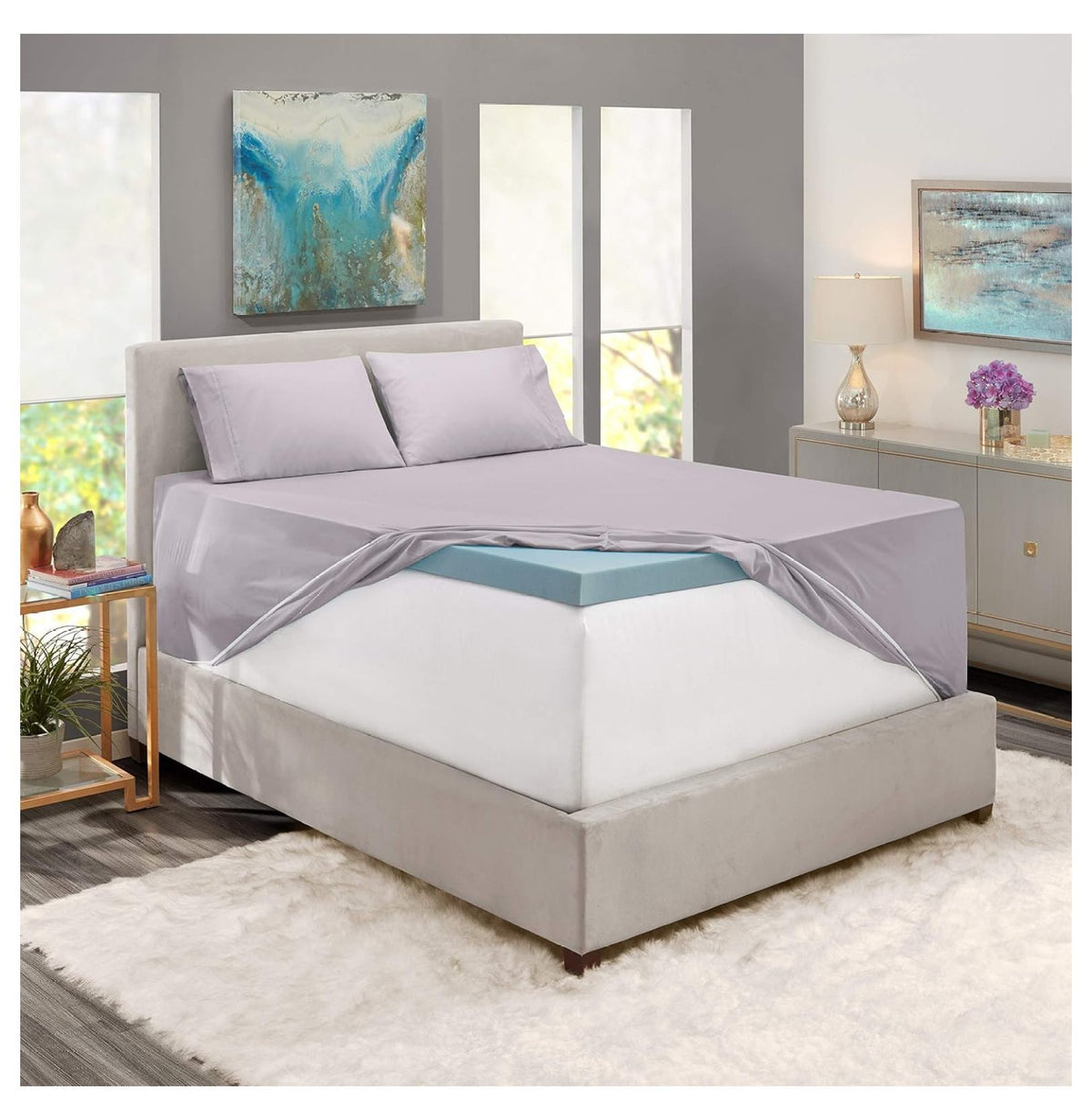 Light Gray Lavender 4 Piece California King Deep Pocket Sheets J413293