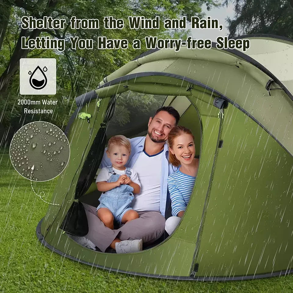3-4 Person Waterproof Camping Tent, Dark Green M95445