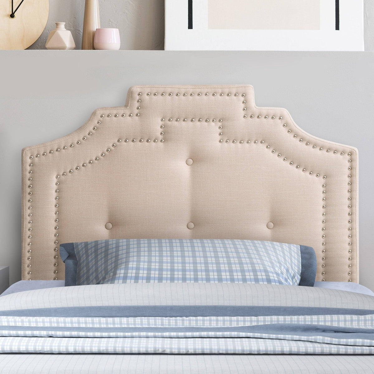 Navy Blue Button Tufted Headboard C189612