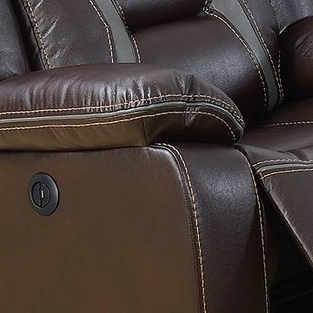 Brown Gel Faux Leather Power Recliner with USB Charging Port J8321