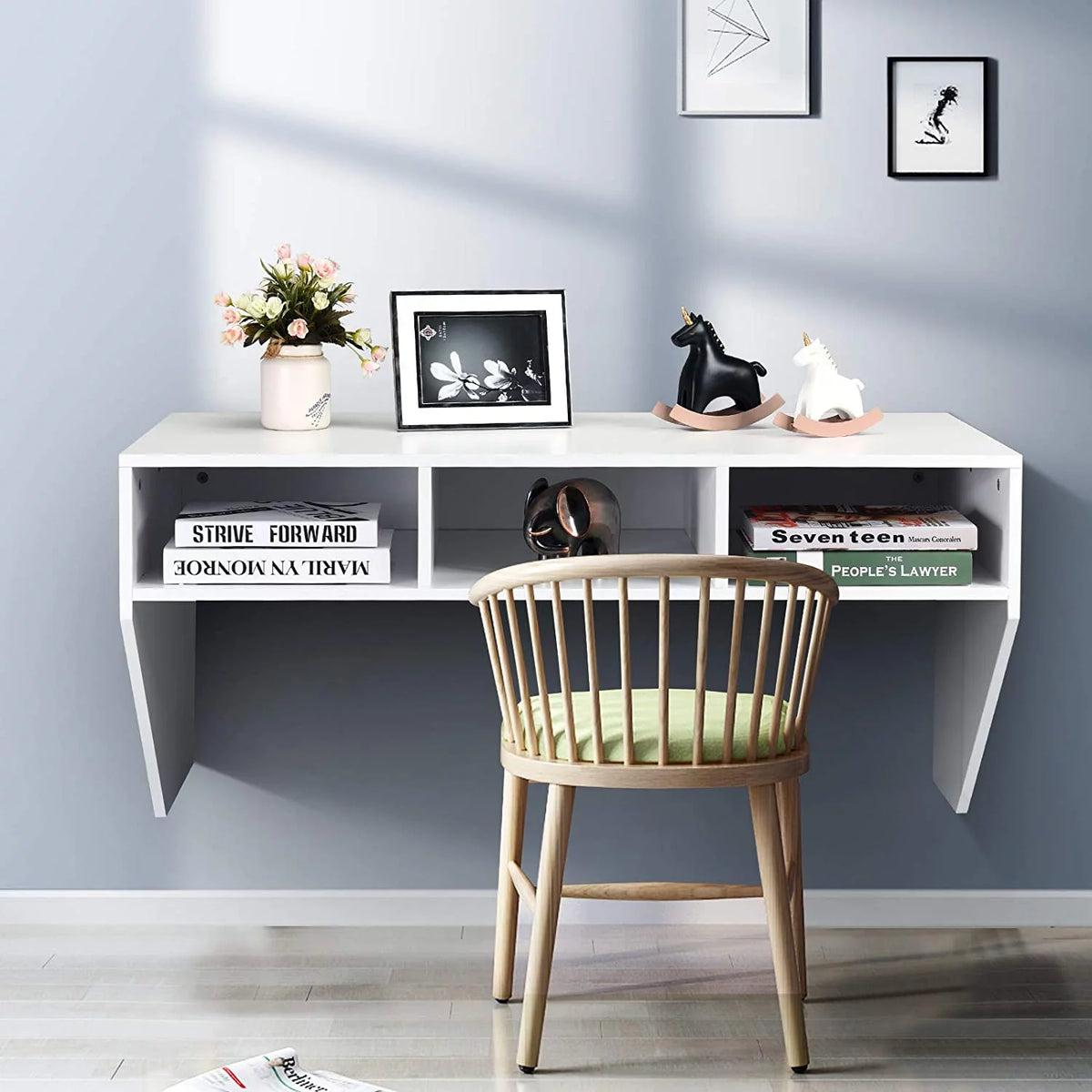 Black Wall Mounted Desk with 3 Storage Shelves P95616