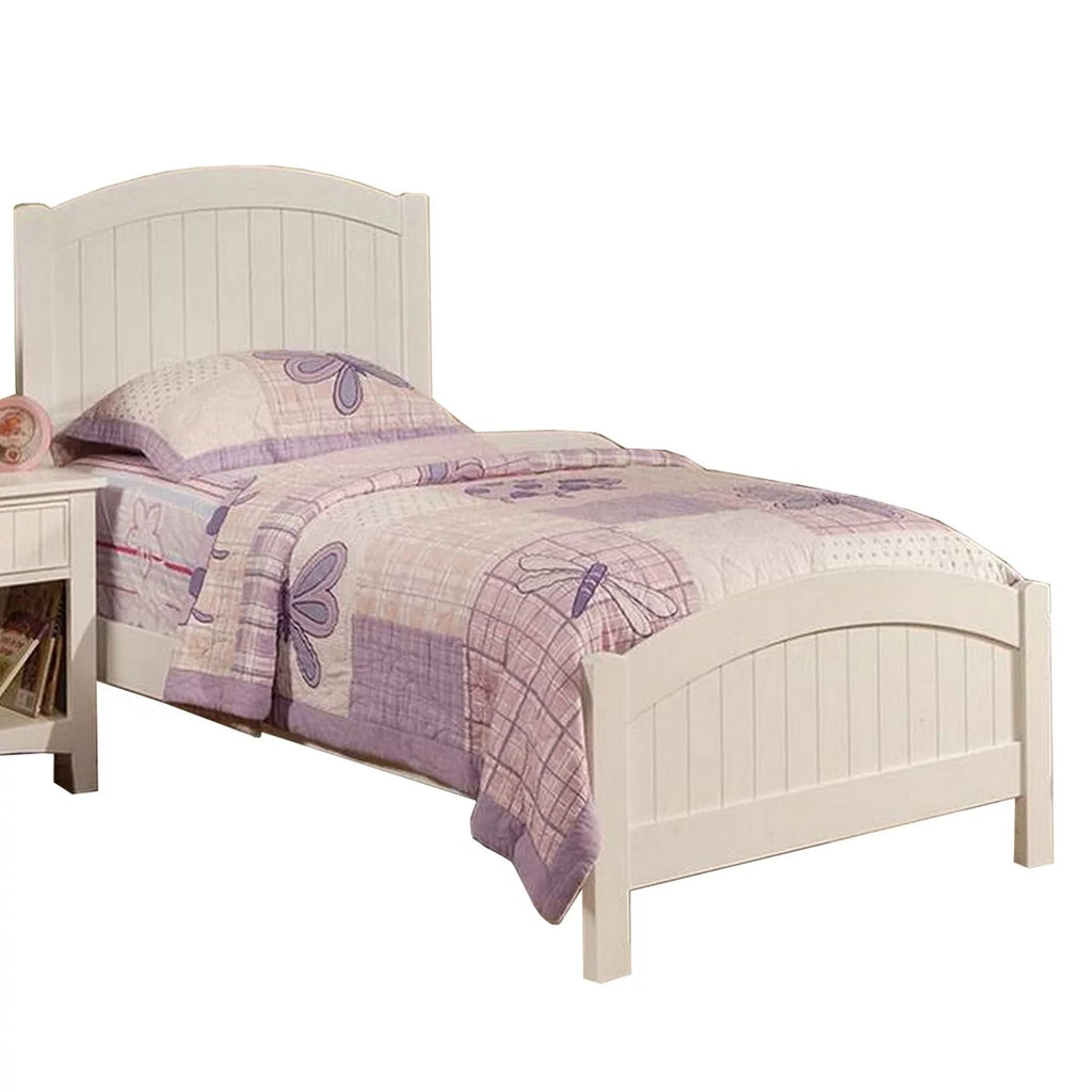 Twin Size White Wood Bed with Arched Headboard S5039