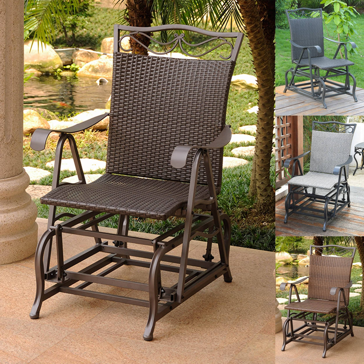 Grey Resin Wicker Steel Glider Chair J11683
