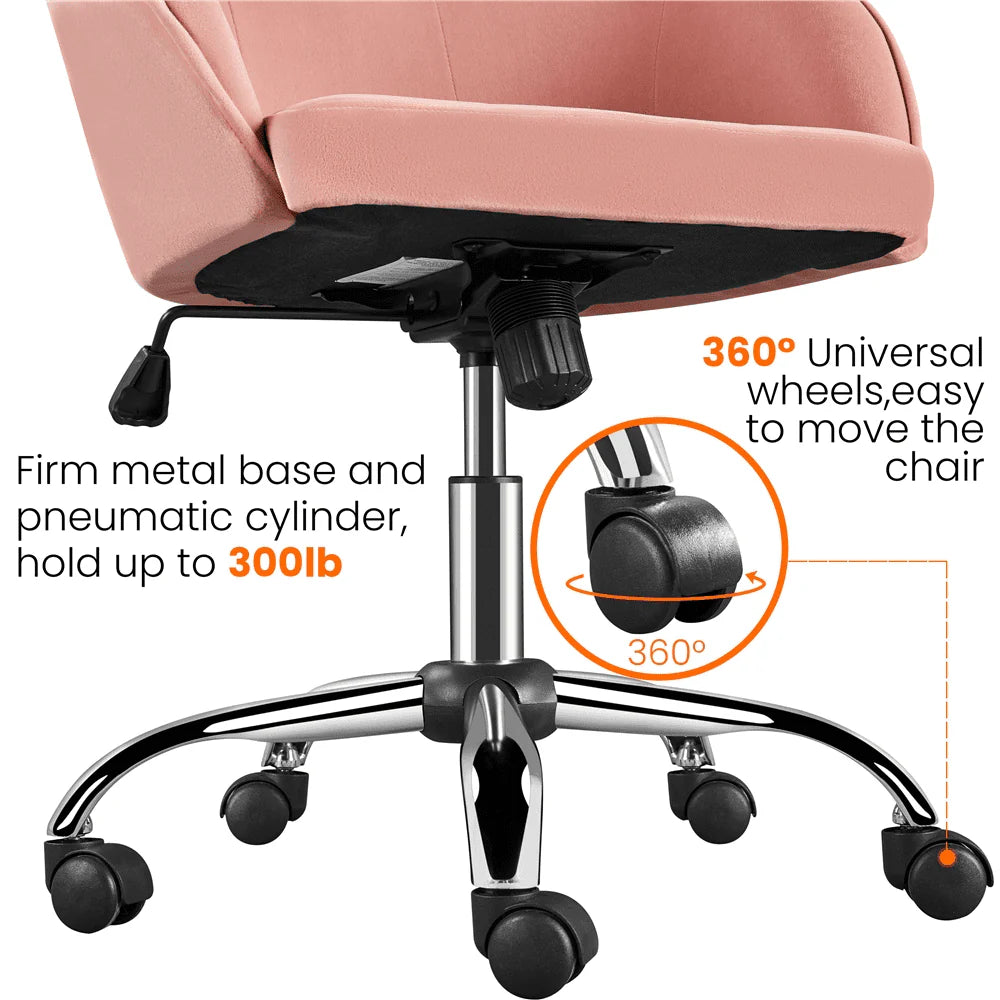 Pink Velvet Adjustable Swivel Office Chair U1847