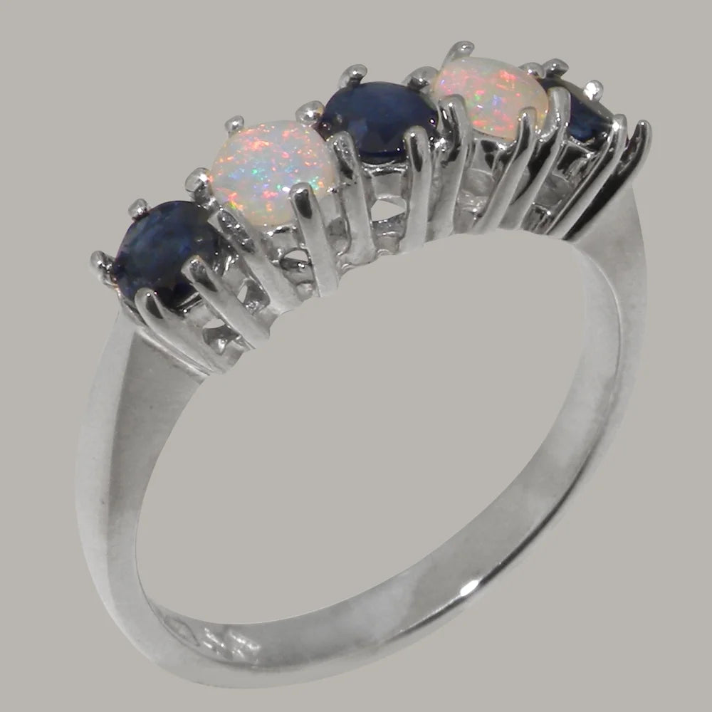 925 Sterling Silver Sapphire Opal Eternity Ring T443257