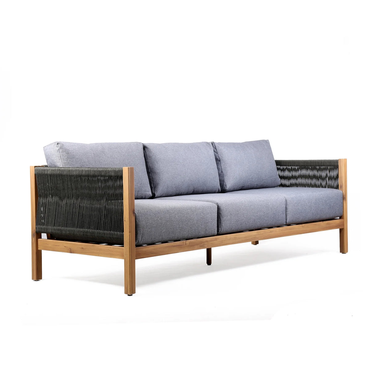 Natural Wood & Fabric Outdoor Patio Sofa T296253