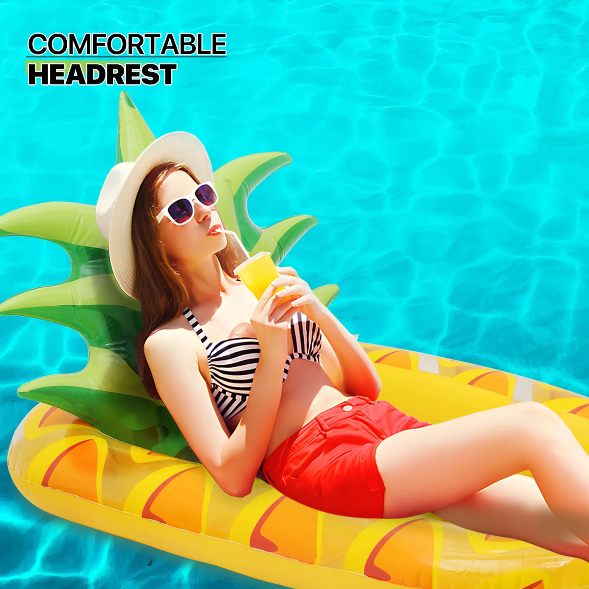 3-in-1 Pineapple Inflatable Pool Floats with Drink Holder, Yellow N3396