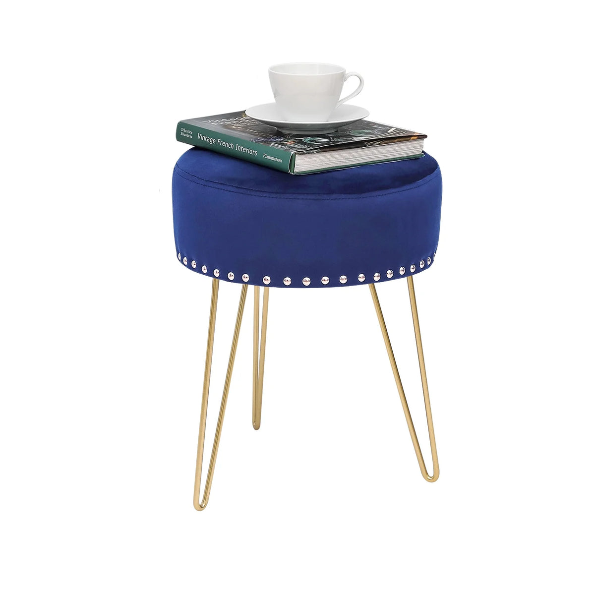 Round Modern Vanity Stool with Golden Metal Leg B750432