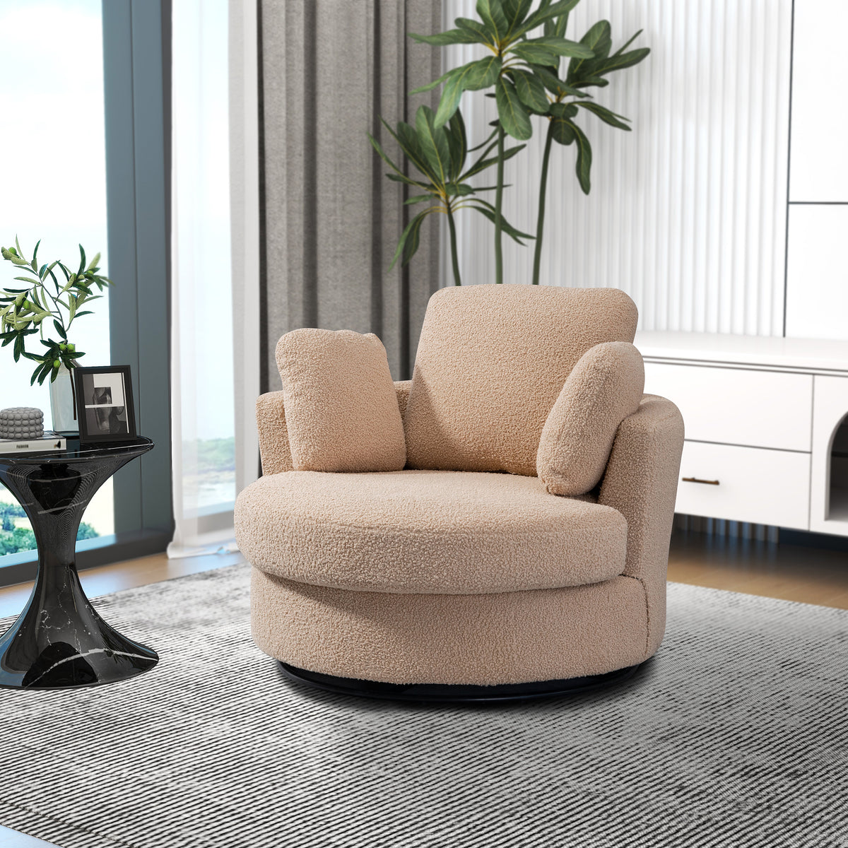 Light Camel Swivel Barrel Chair with 3 Pillows O82979