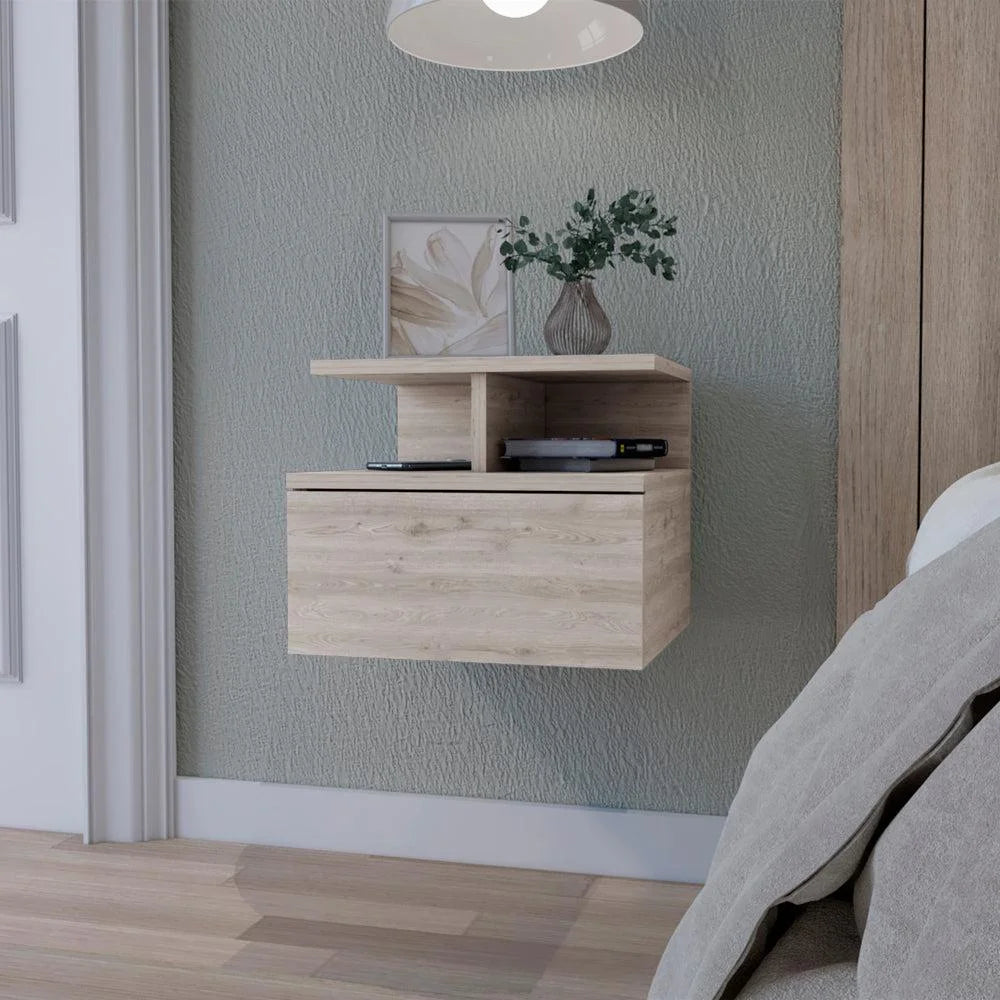 Floating Nightstand with 2-Tier Shelf and 1-Drawer B1319