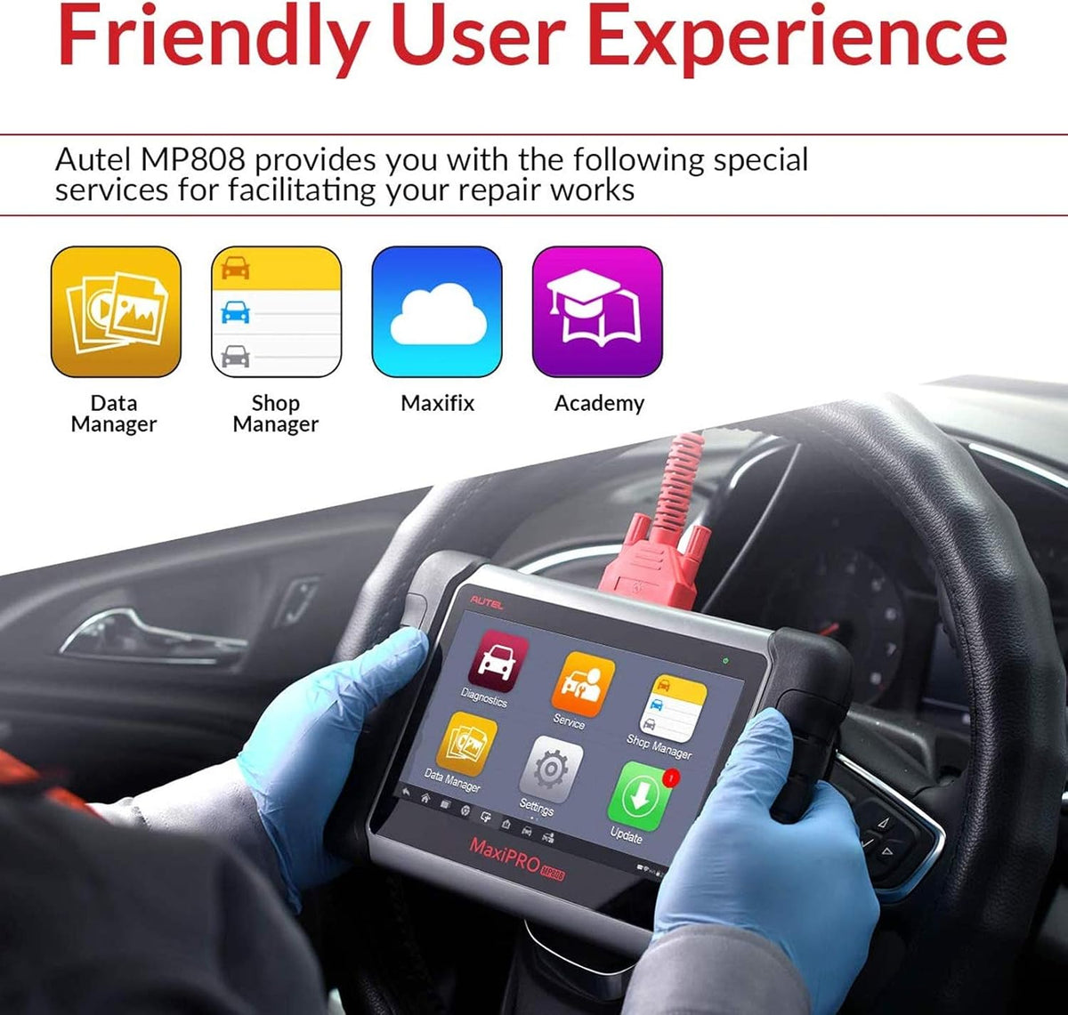 Autel MaxiPRO MP808 Automotive Diagnostic Scan Tool with All Systems Diagnoses, Bi-directional Control, 30+ Service Function, Key Coding and Injector Coding H488315