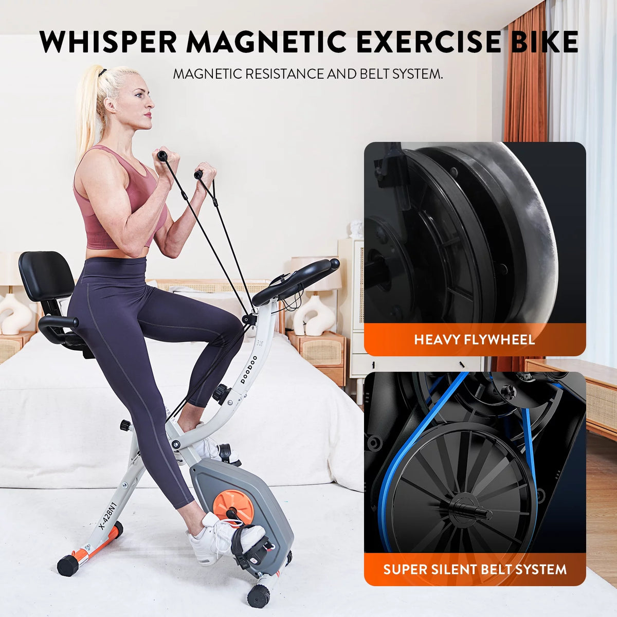 Upright Folding Exercise Bike with Arm Resistance Bands P9577