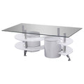 White High Gloss Lacquer Coffee Table with Glass Top and Faux Leather Stools P872006