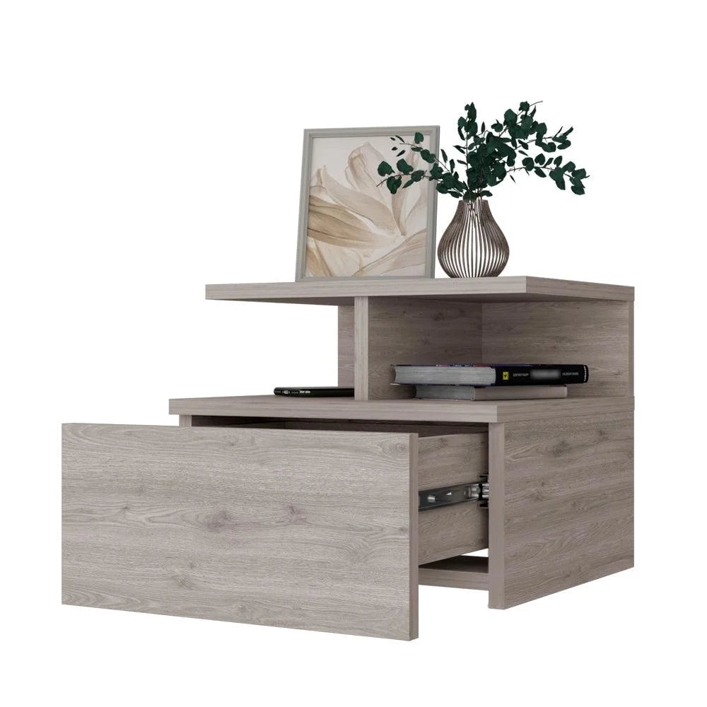 Floating Nightstand with 2-Tier Shelf and 1-Drawer B1319