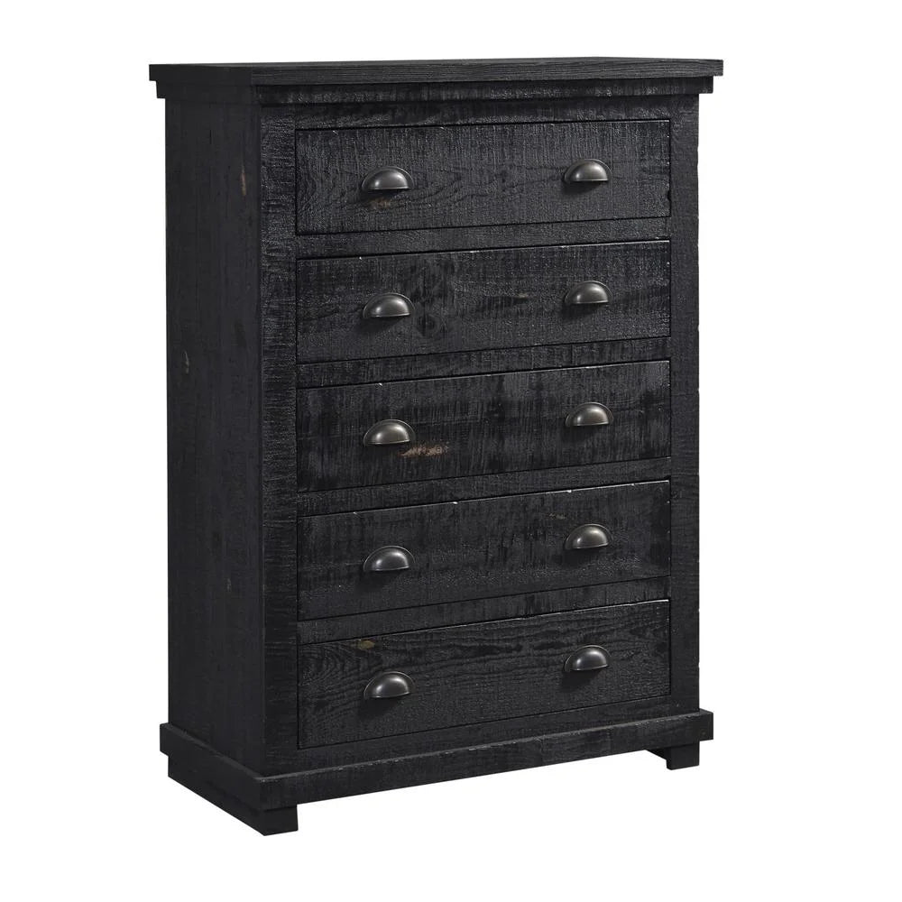 5 Drawer Wood Chest in Distressed Black Q13026