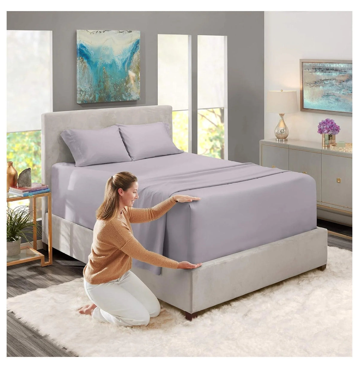 Light Gray Lavender 4 Piece California King Deep Pocket Sheets J413293