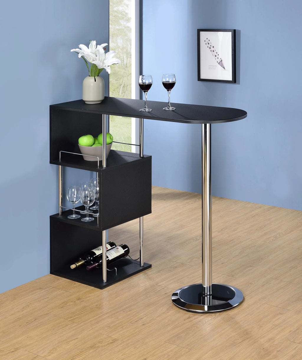 Modern Bistro Bar Table with Wine Rack F380