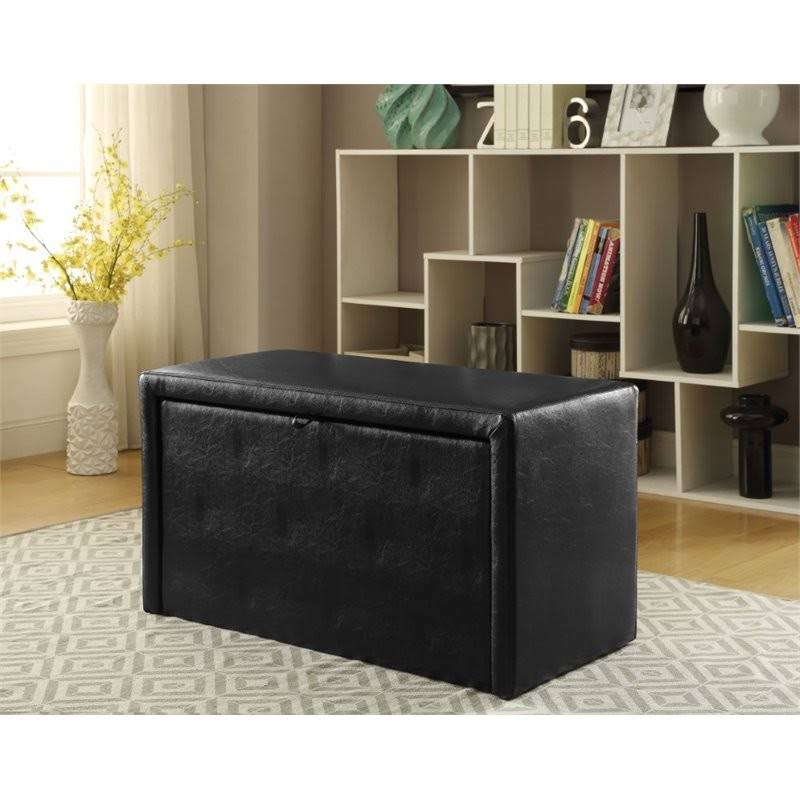 Faux Leather Bench and Ottoman Set in Dark Brown C36413