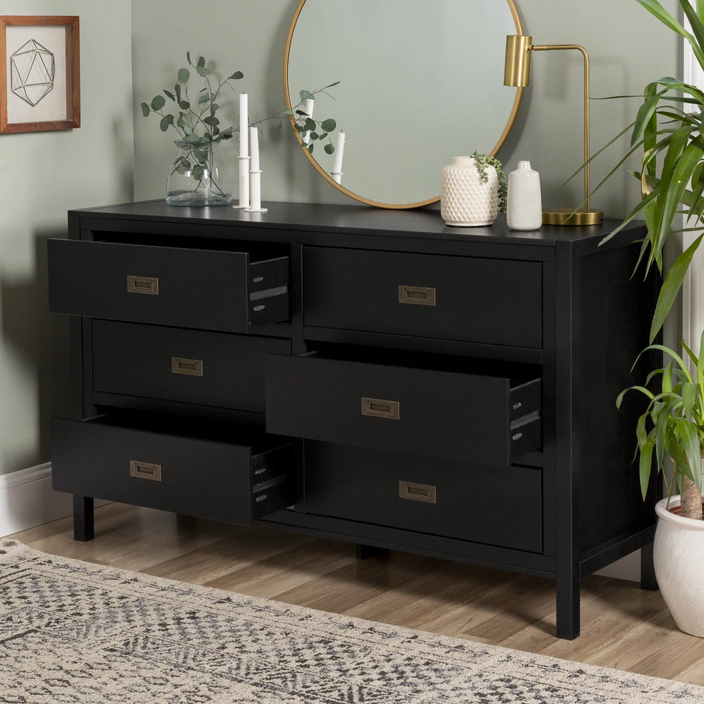 Black Six Drawer Solid Wood Dresser K395