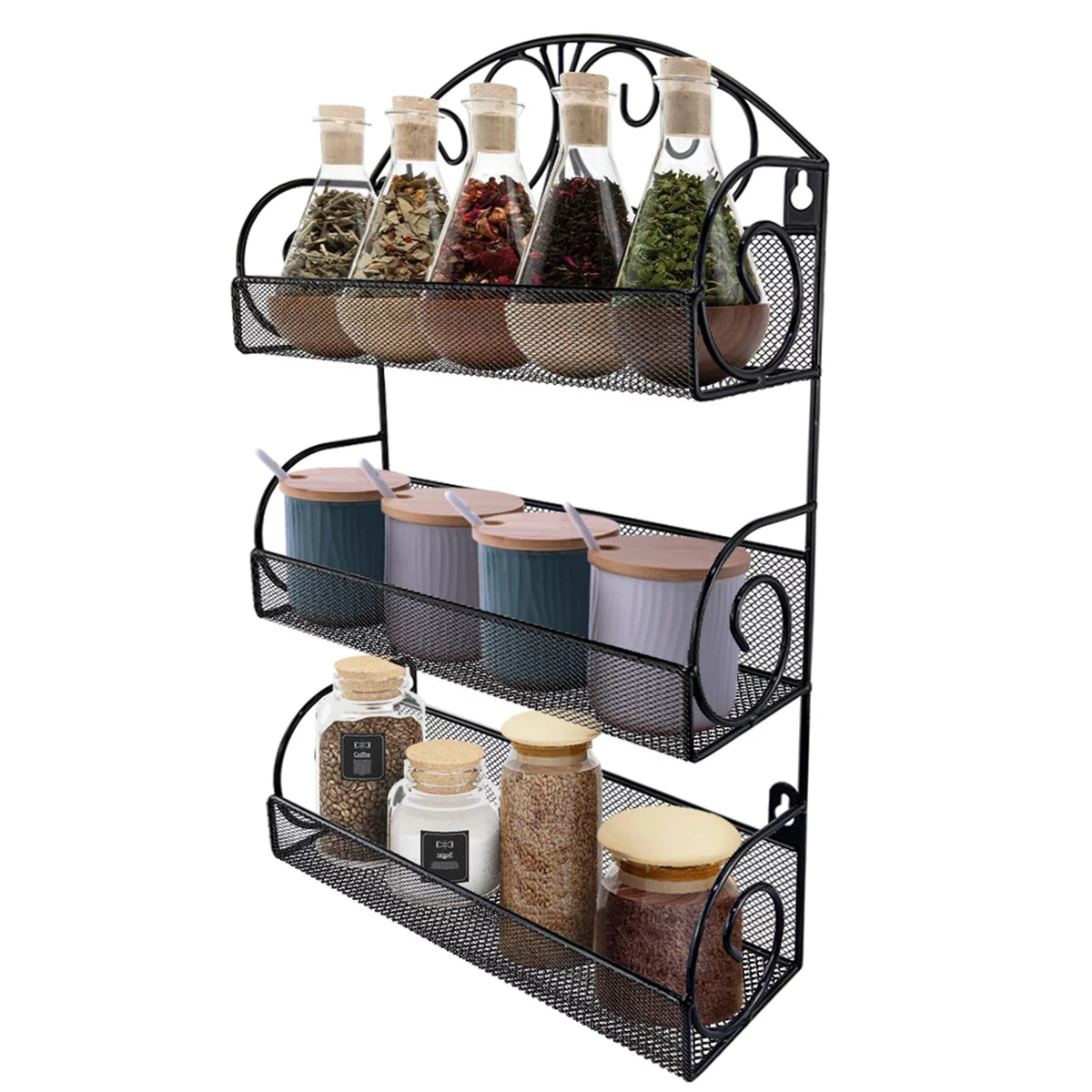 3 Tier Over the Door Pantry Organizer Rack, Black O975435