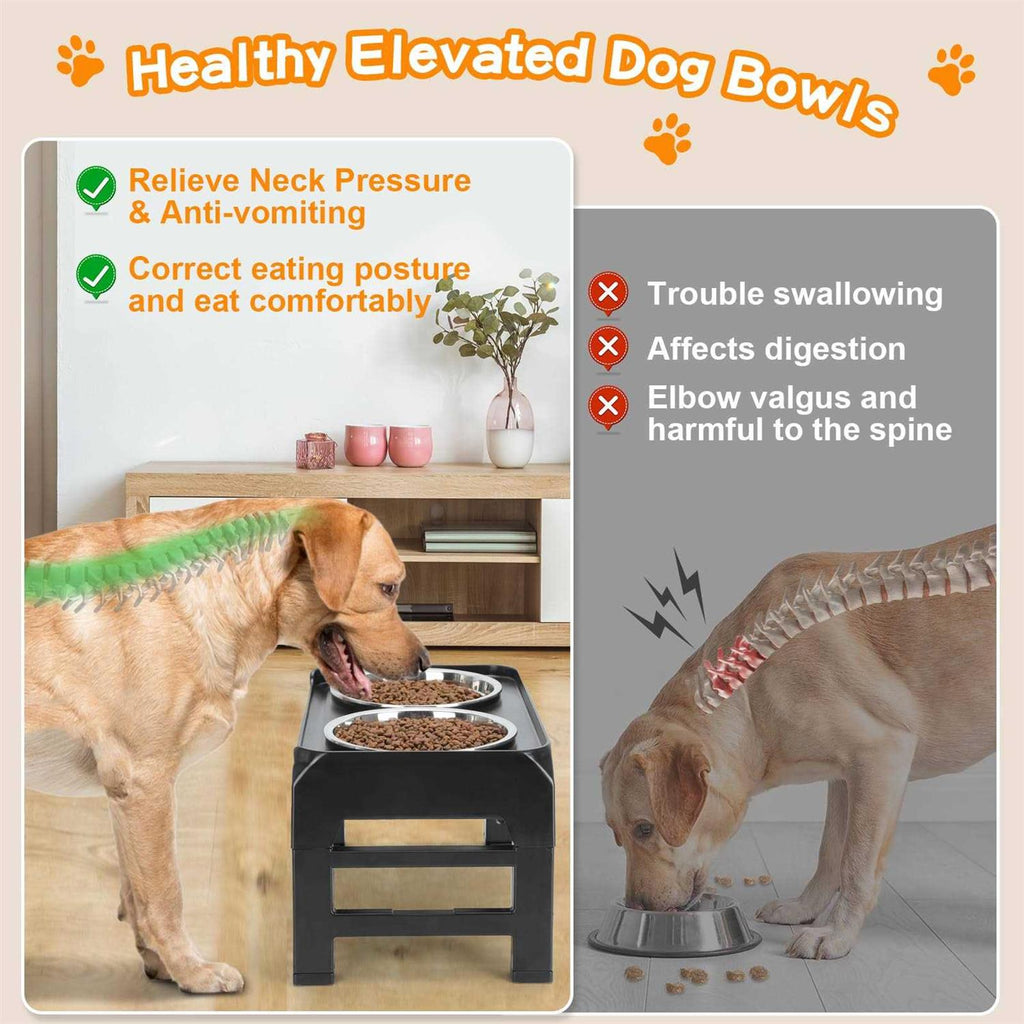 4 Height Adjustable Raised Dog Bowls with 2 Stainless Steel Bowls H992