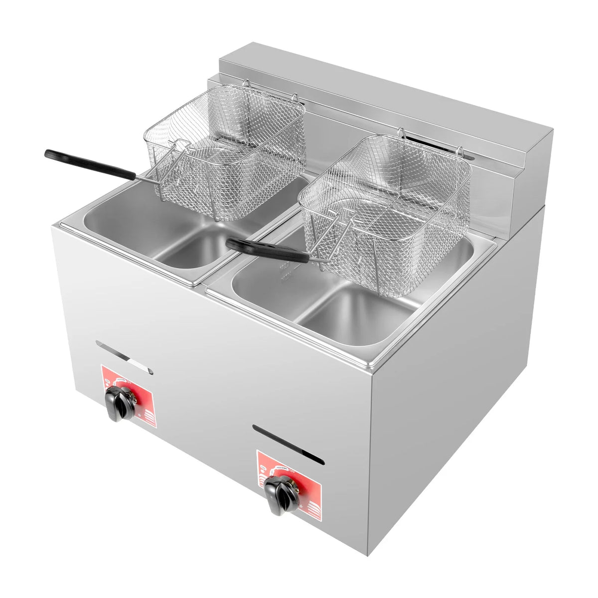 Stainless Steel 6L x 2 Dual Tank Gas Fryer with 2 Baskets and Lids H78190