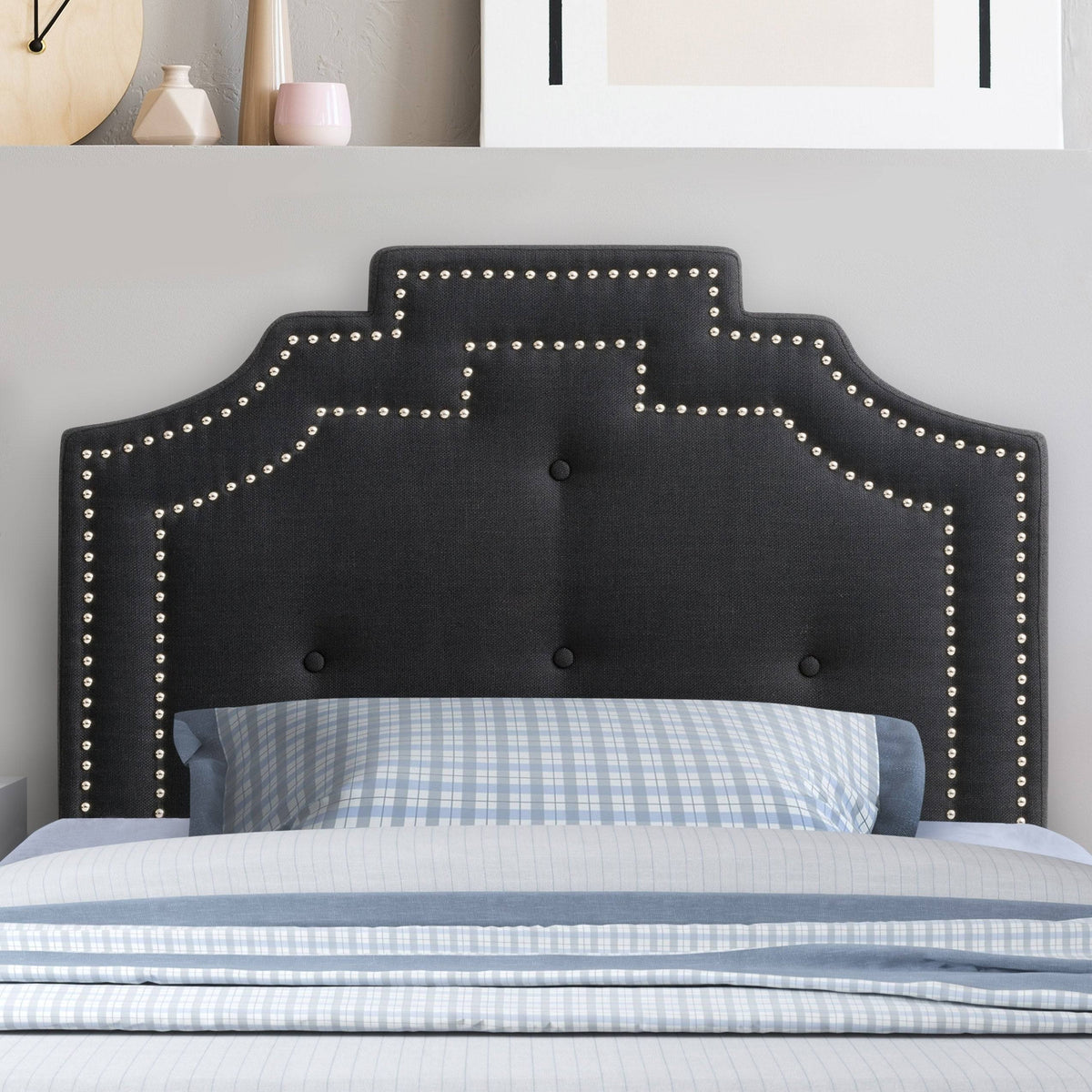 Navy Blue Button Tufted Headboard C189612