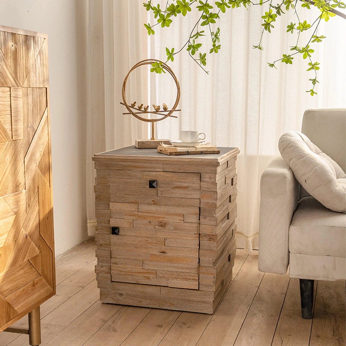 Retro Fashion Splicing Design Side Cabinet Coffee Table U5467