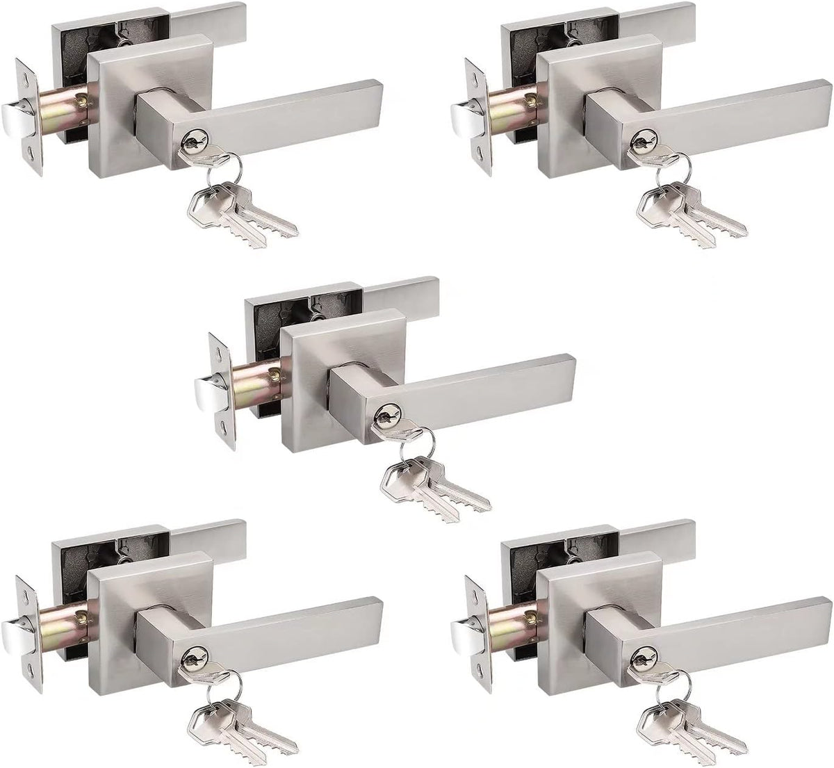 10 Pack Square Door Lever Passage Door Knob Lockset in Satin Nickel G62231