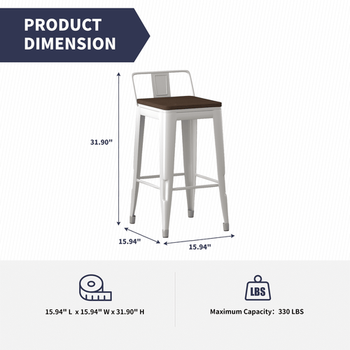 26" Metal Bar Stools Set of 4 with Wood Seat V708184