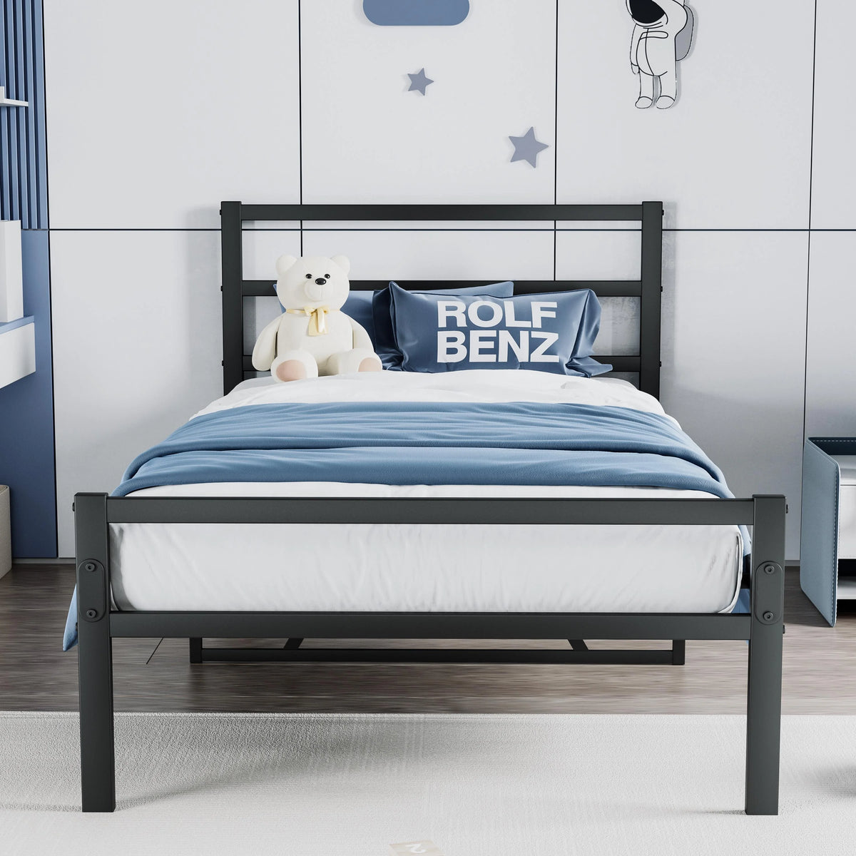 Black Metal Platform Bed with Headboard and Footboard K419074