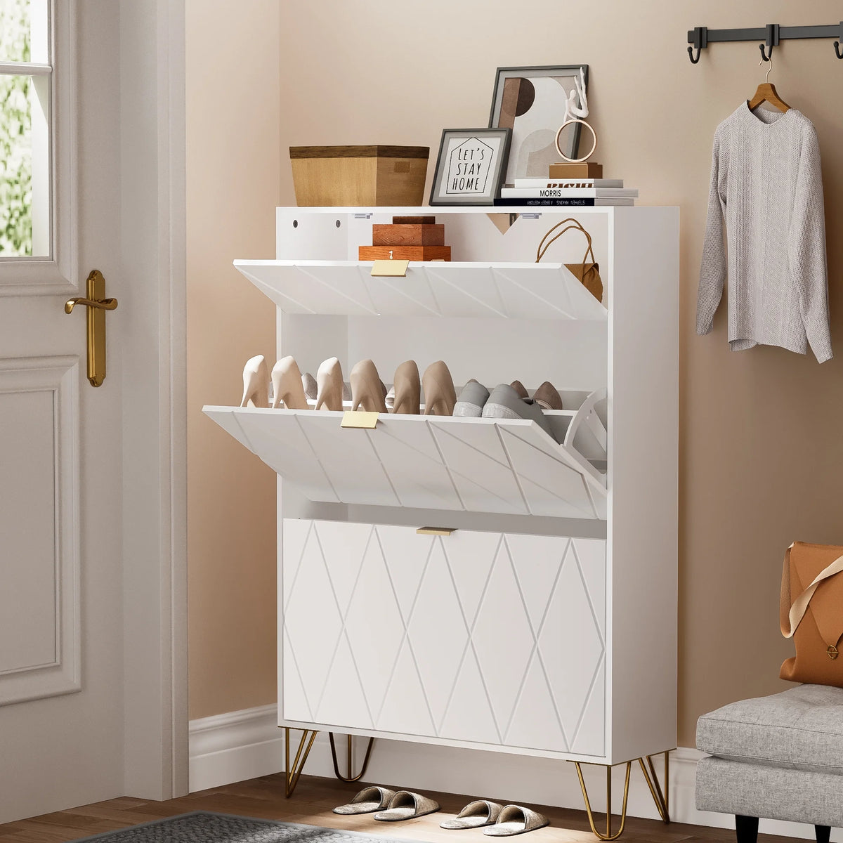 White Flip Down Shoe Cabinet Y649194
